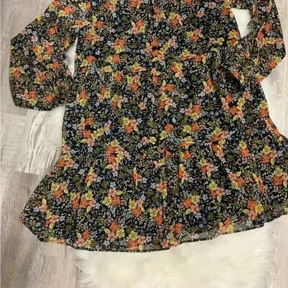 LOFT navy Floral Tie Neck Flowy floral Swing Dress Sz M - Picture 6 of 11